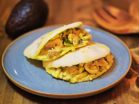 Kochbox - Arepas Coco-Curry Vegi - mit Kokosmilch-Curry, Gemüse und Soja